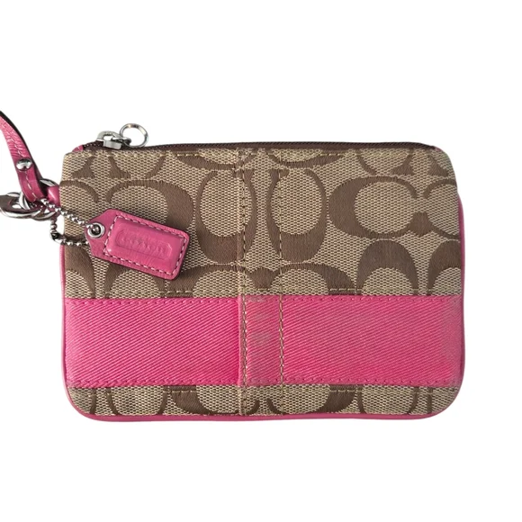 Coach Pink and Brown Stripe Wristlet - Picture 2 of 7